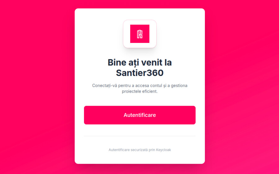 Ecranul de autentificare al platformei Șantier360